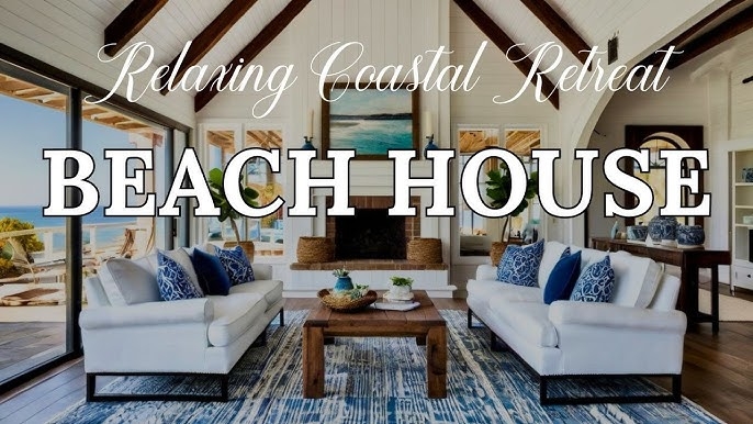 Living Room Set Ocean View with vaulted ceiling and wood beams