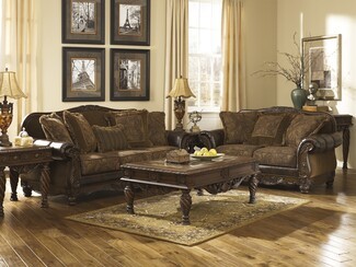 Living Room Set Paired with Paisley Upholstery and Rolled Arms