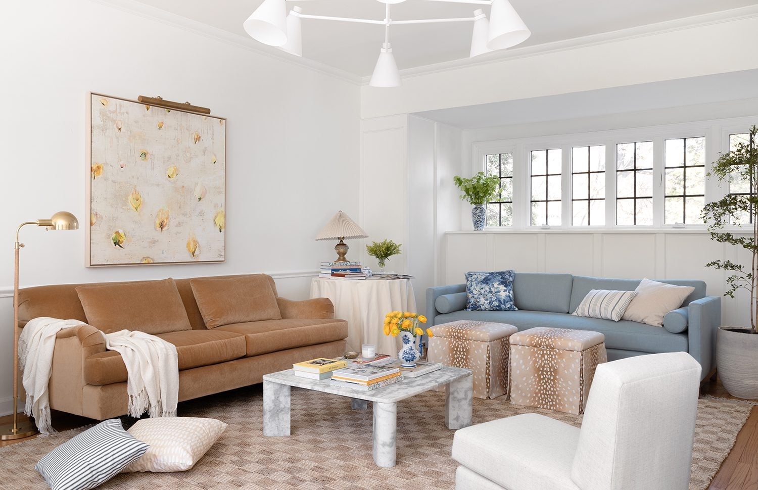 Living Room Set showcasing Caramel Blue Contrast and Fawn
