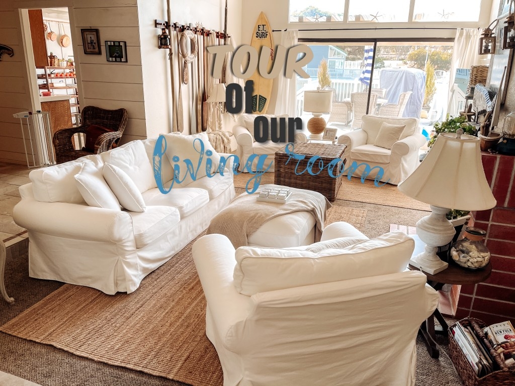 Living Room Set Slipcovered Fabric and California beach house decor