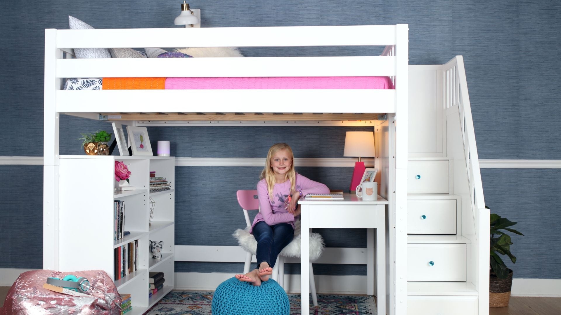 Loft Bed Compact Footprint with Integrated Study Desk