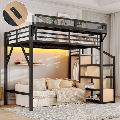 Loft Bed containing Integrated USB and Wardrobe Section