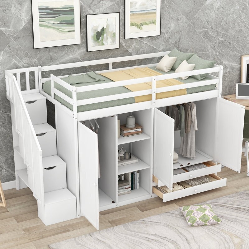 Loft Bed featuring a Multi Functional Base and Stairs