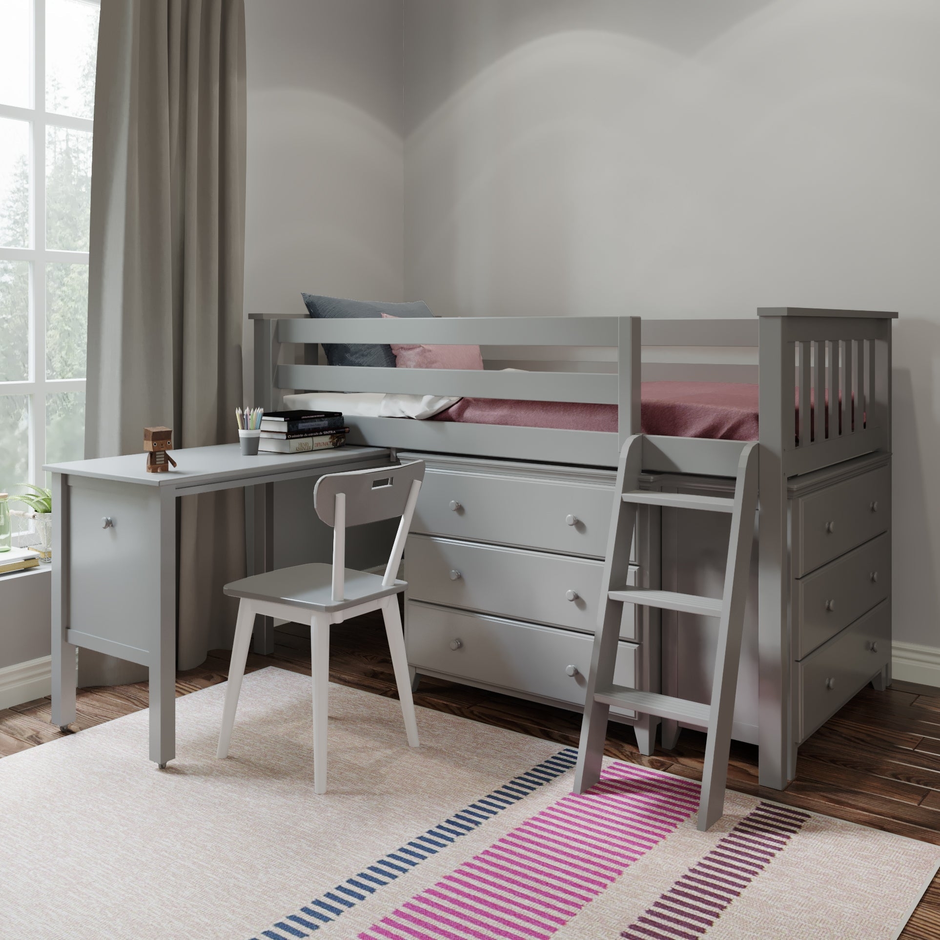 Loft Bed Grey All-In-One Space-Saving Kids Furniture