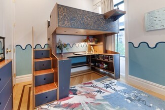 Loft Bed in Walnut Brown with Graphic Safety Rail