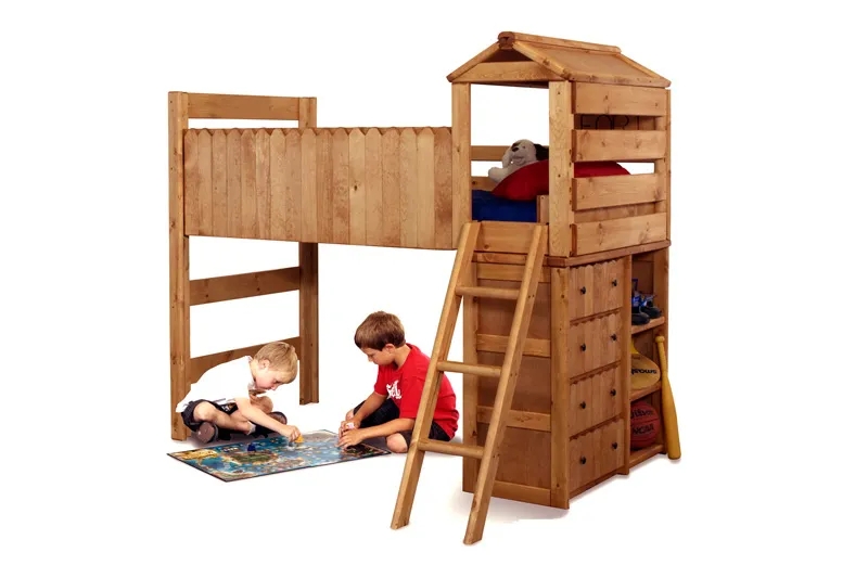 Loft Bed Integrated Playhouse with Picket Fence Railing