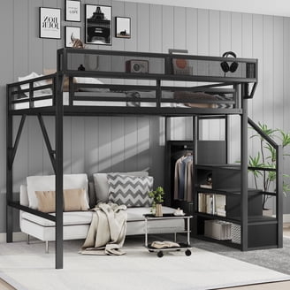 Loft Bed Integrated Wardrobe Matte Black Adult Loft