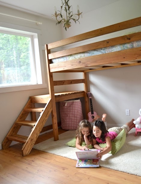 Loft Bed Junior Height with Integrated Stairs Play Bed