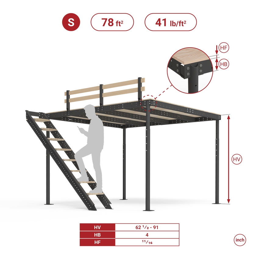 Loft Bed Lateral Stairs and Adjustable Height Mezzanine
