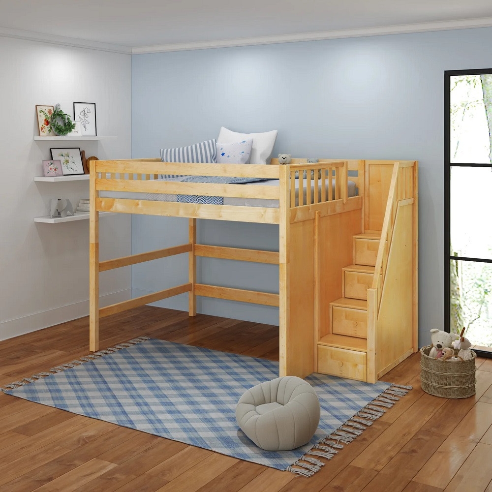 Loft Bed Queen Size Loft Natural Wood Storage Bed