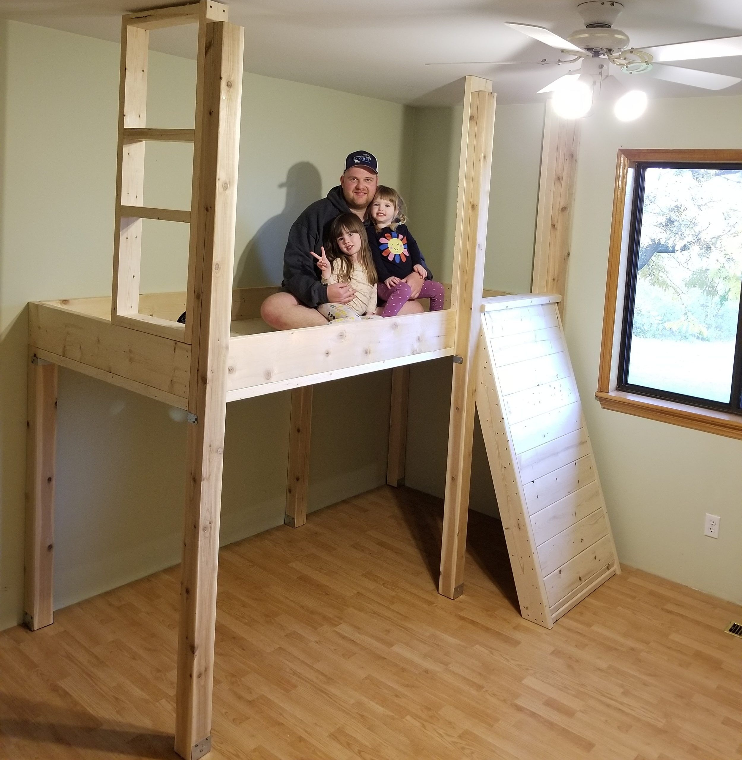 Loft Bed with Integrated Slide and Floor to Ceiling Ladder