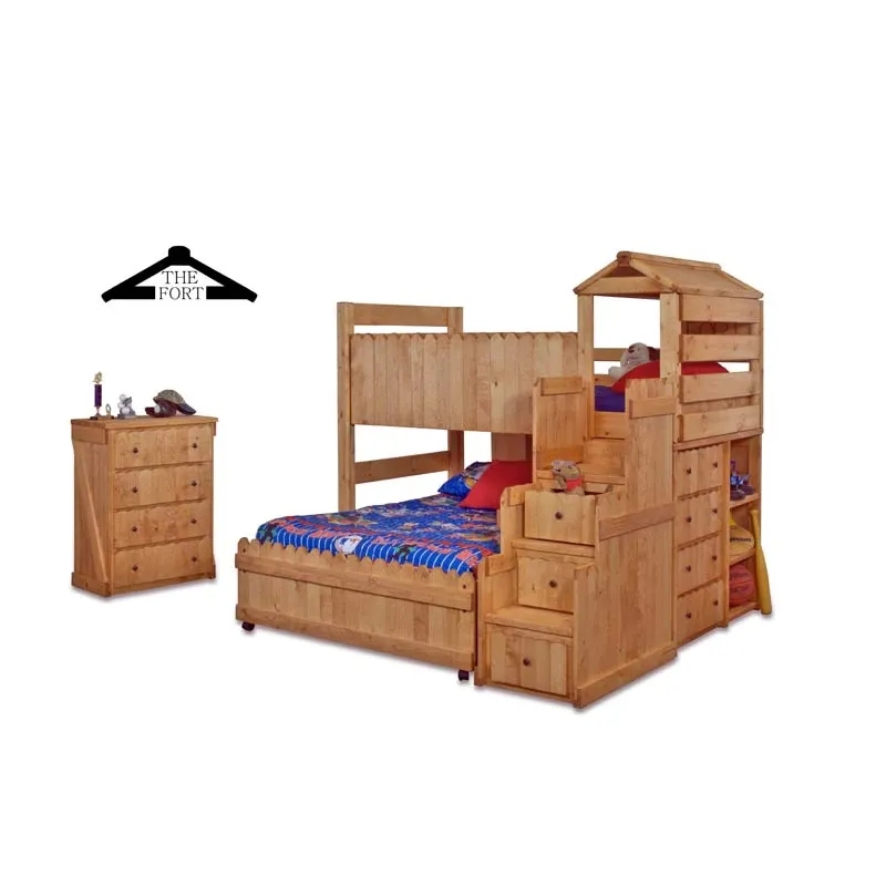 Loft Bunk Bed with Fort Style Roof and Scalloped Rails