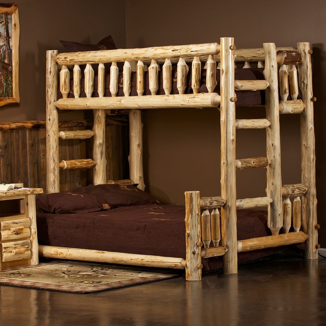 Log Bunk Bed Natural Logs Twin over Queen Lodge Bed