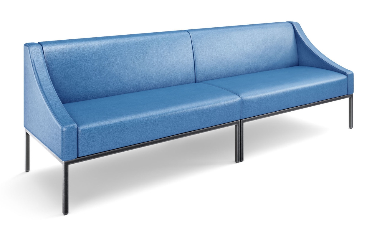 Long Sofa with Cerulean Blue and Sloped Armrests