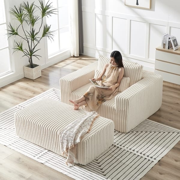 Lounge Chair And Ottoman Modular Design ribbed beige accent chair