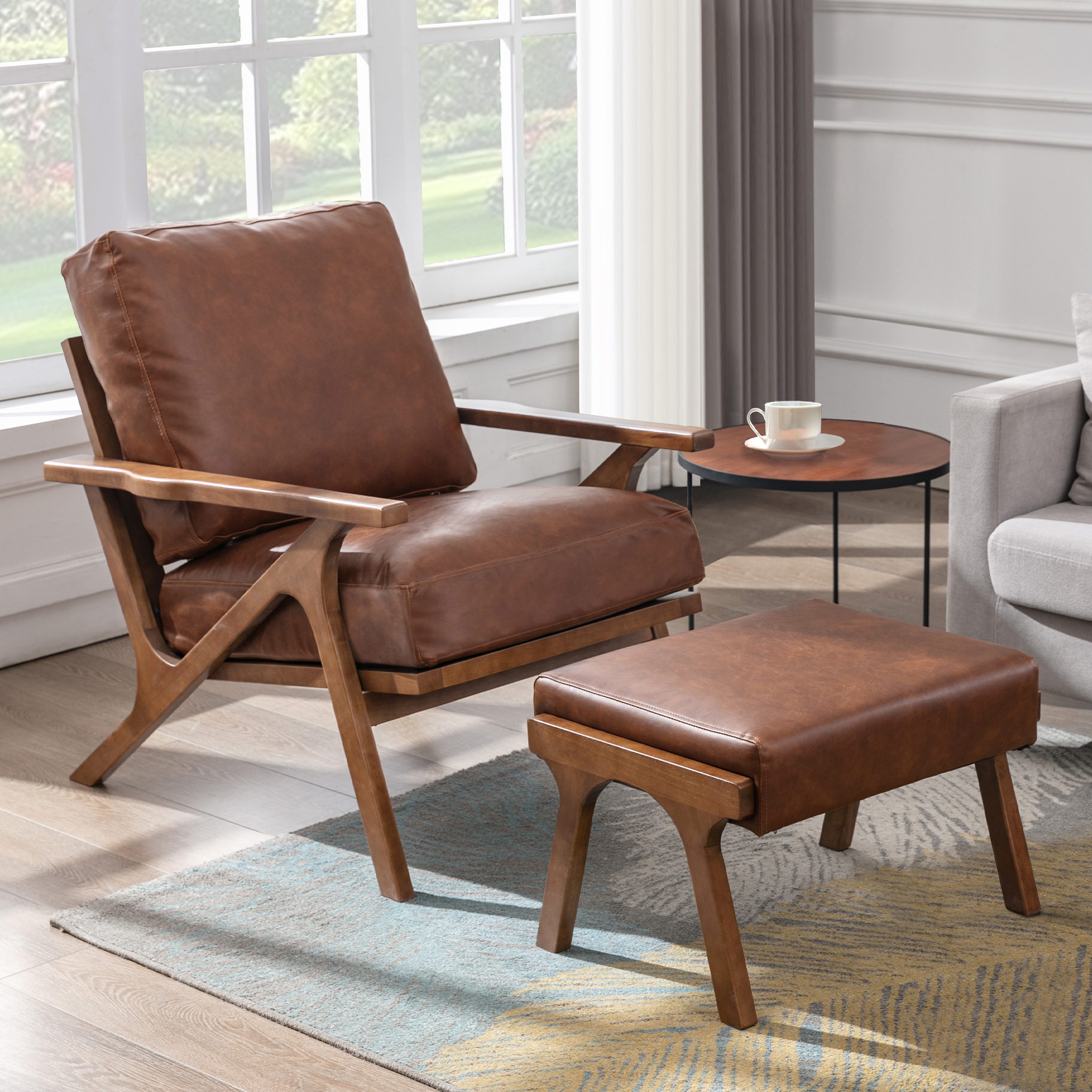 Lounge Chair Angled Frame Walnut Finish Lounge Set