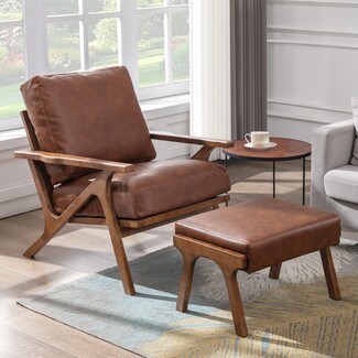 Lounge Chair Angled Frame Walnut Finish Lounge Set