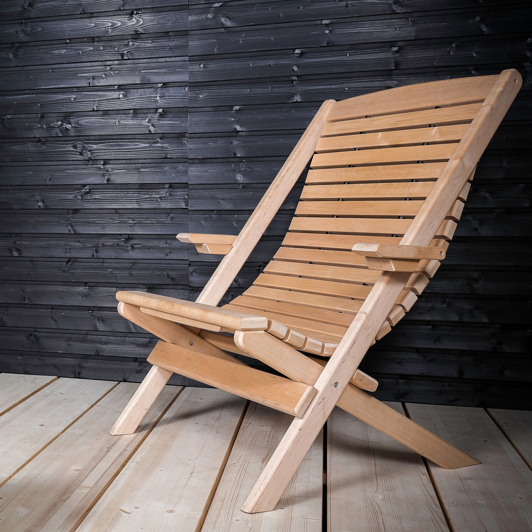 Lounge Chair: Pale Timber Slatted Back X-Frame Seat
