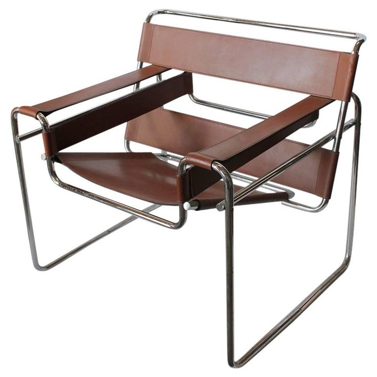 Lounge Chair Tubular Steel Frame Cognac Sling Seat