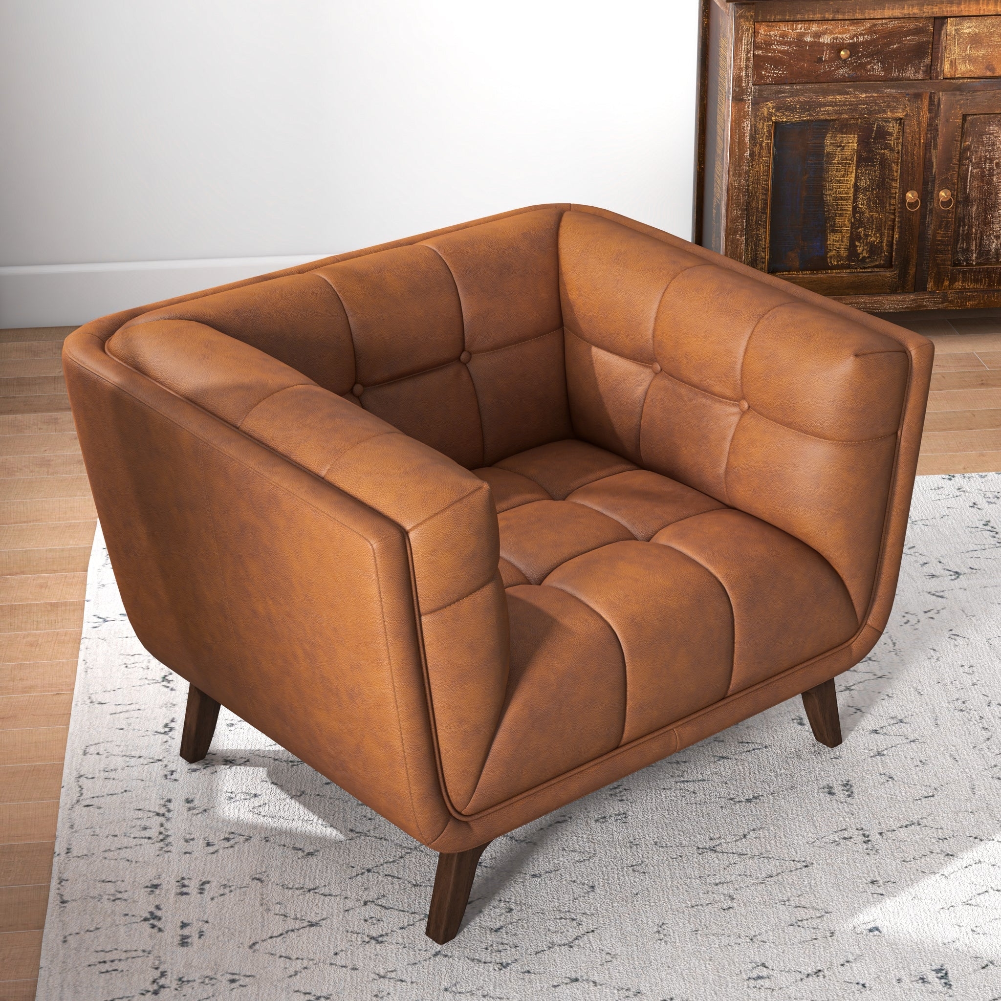 Lounge Chair with Biscuit Tufting and Tapered Wood Legs