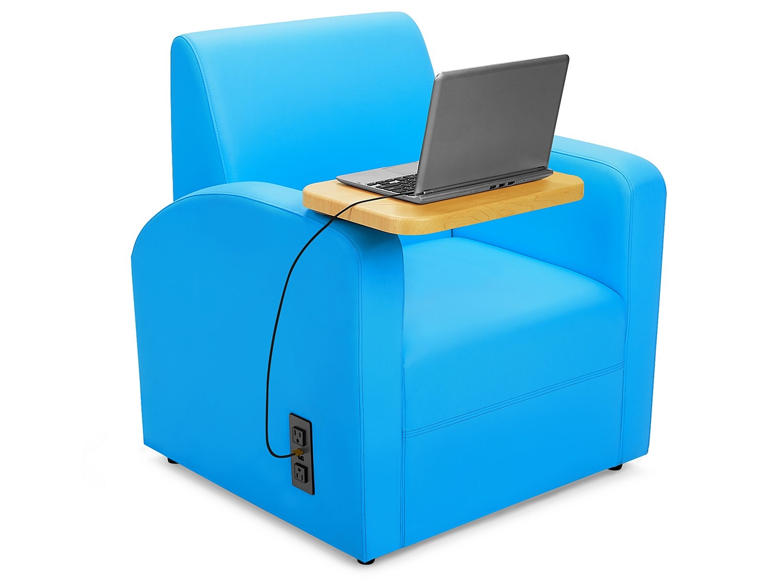 Lounge Chair with Integrated Power and Boxy Shape