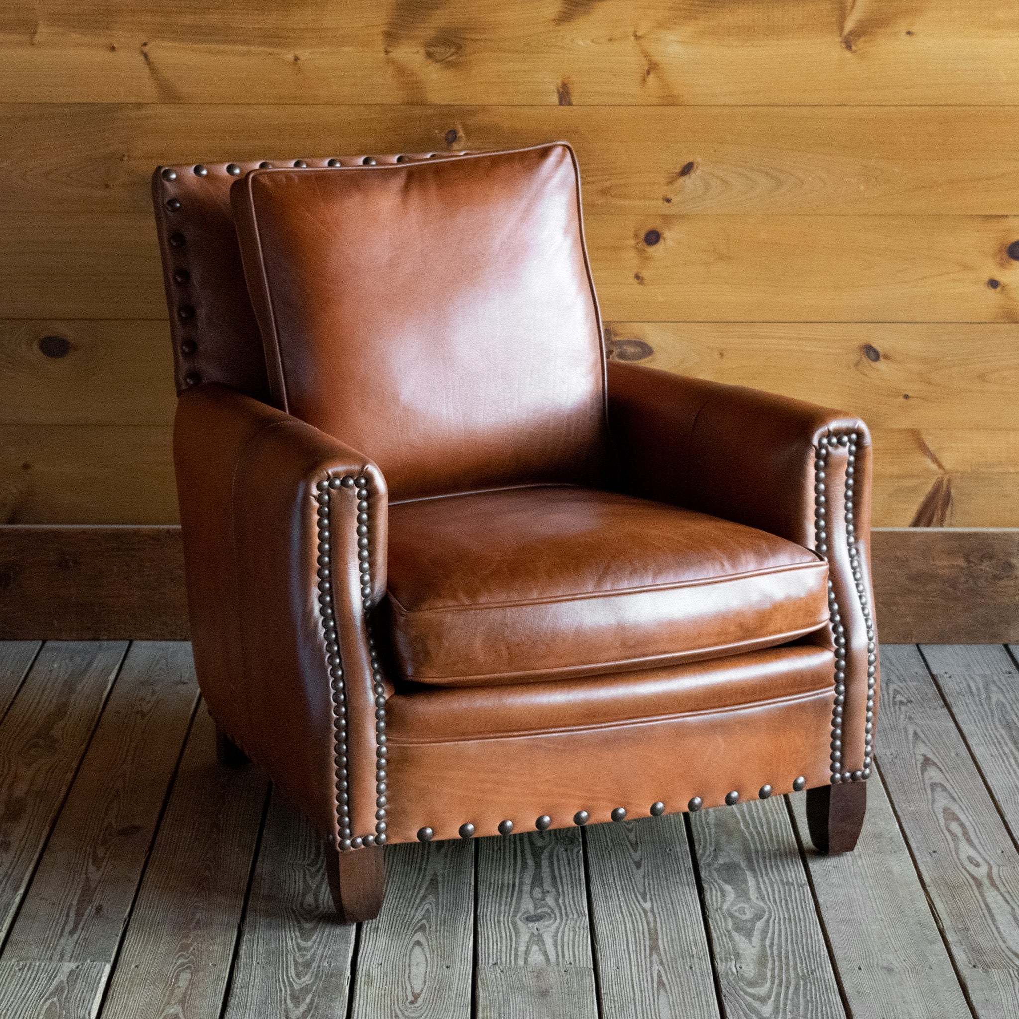 Lounge Chair with Nailhead Trim in Rustic Cognac Finish