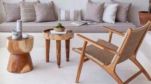 Lounge Chair with Sculptural Wood Pedestal Table Styling
