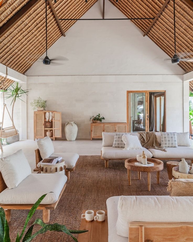 Lounge Seating with Bamboo Roof Tropical Design Ideas