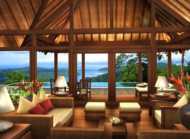 Lounge Set with Infinity Pool View and Rattan Texture