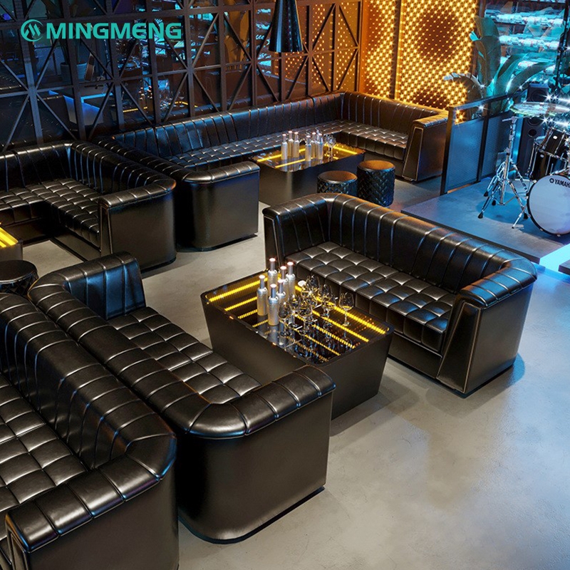 Lounge Sofa Set Grid Tufted Seats Infinity Mirror Table