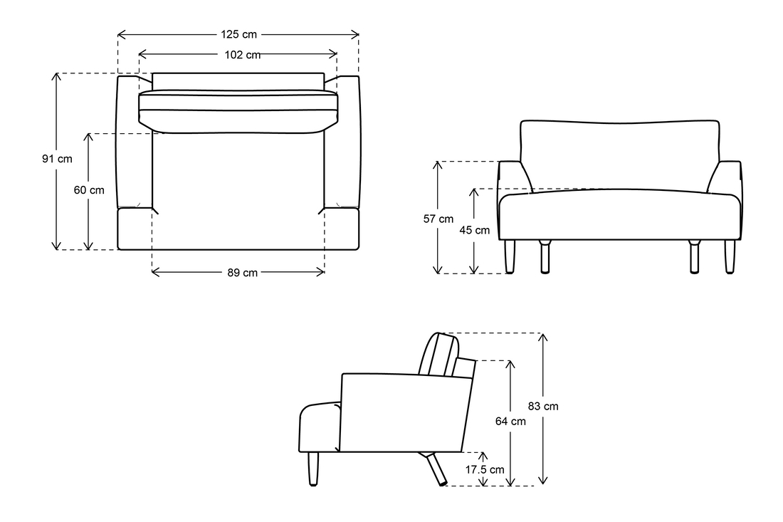 Loveseat 125cm Width: Compact 1.5 Seater Loveseat Plan