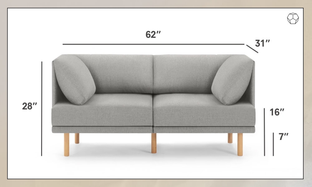 Loveseat Armless Design in Gray for 62 Inch Dimensions