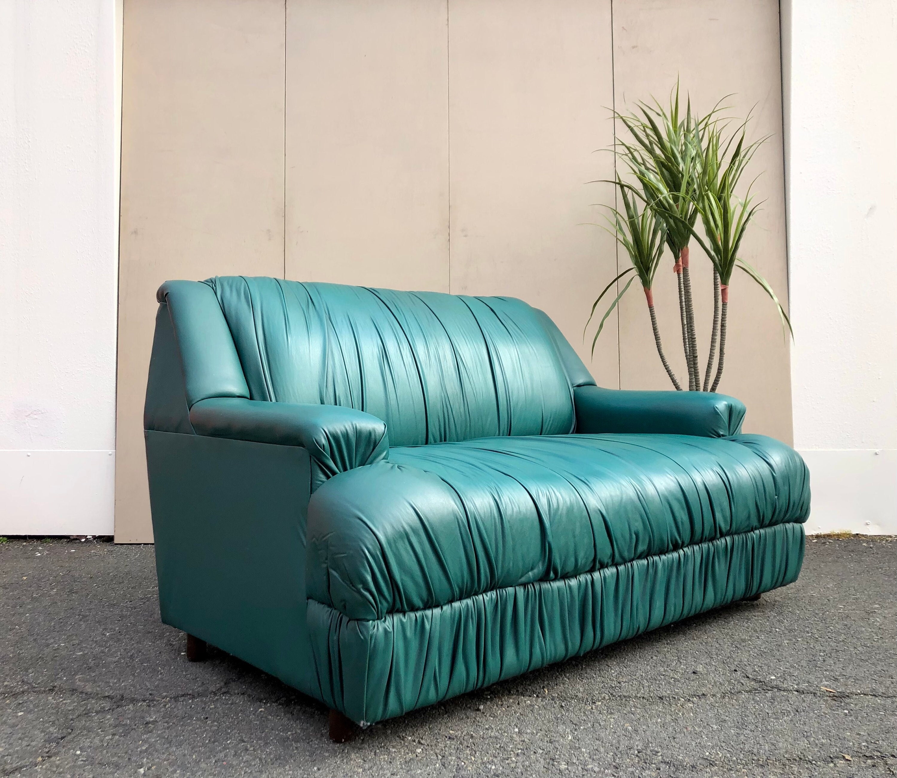 Loveseat Blue Ruched Detailing Italian Style Seating