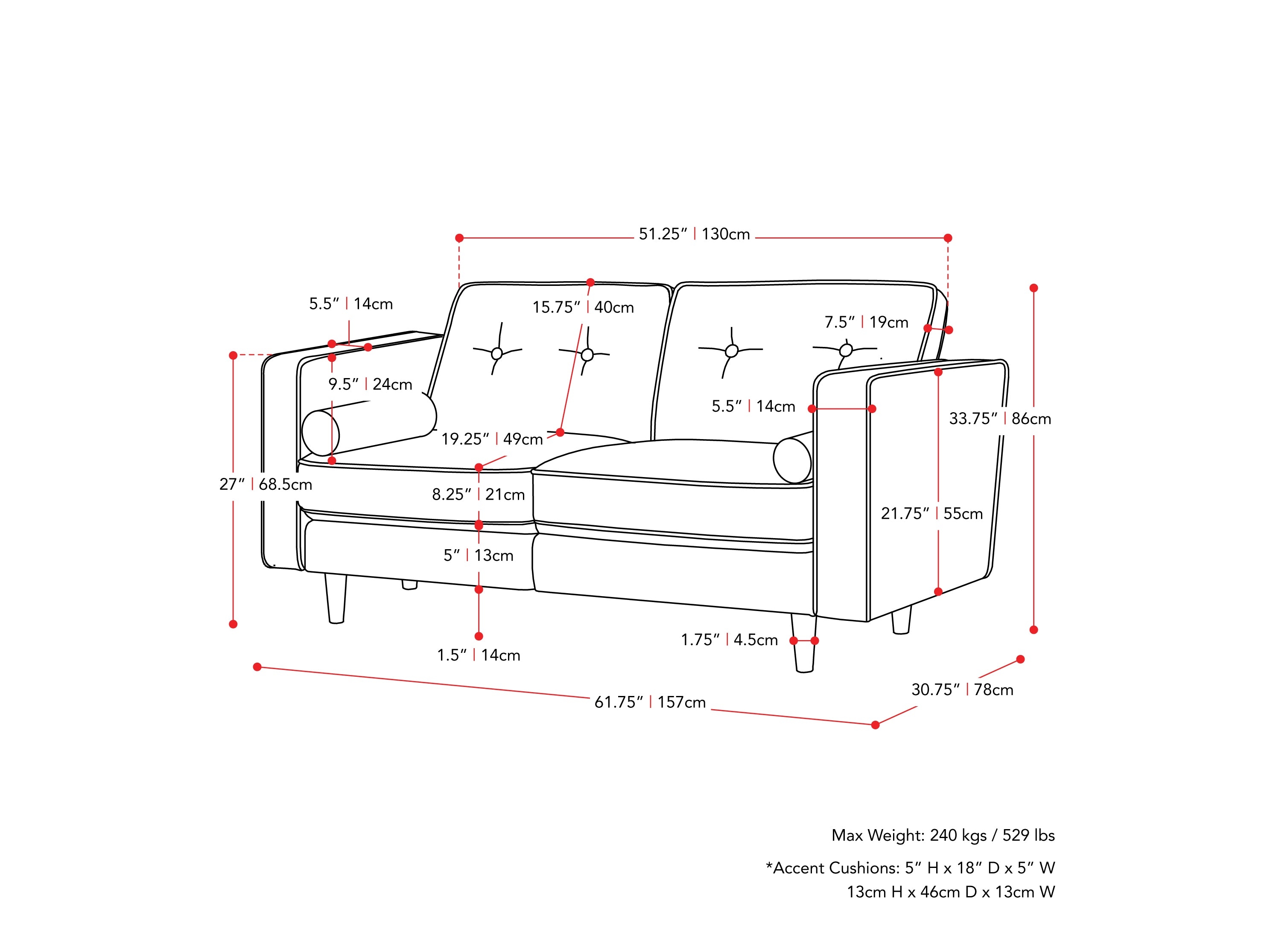 Loveseat Bolster Pillows on Mid-Century Modern Loveseat