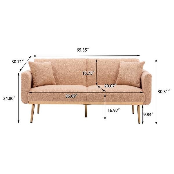 Loveseat Camel Teddy Velvet Loveseat Gold Tapered Legs