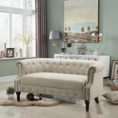 Loveseat Classic Upholstered Settee Button Tufting Roll Arms