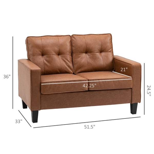 Loveseat Compact Cognac Loveseat 51 Inch Width Tufted Back