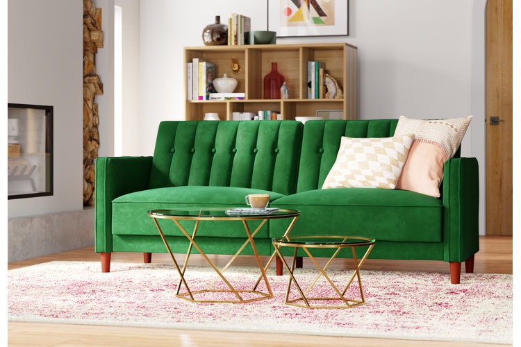 Loveseat Emerald Green Loveseat Geometric Gold Base Tuft