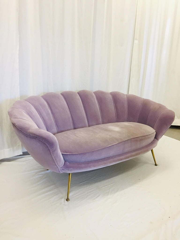Loveseat Light Purple Velvet Scalloped Back Ball Feet