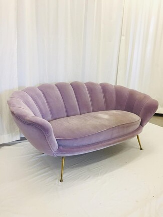 Loveseat Light Purple Velvet Scalloped Back Ball Feet