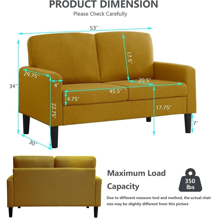 Loveseat Mustard Yellow Loveseat Compact 53 Inch Width