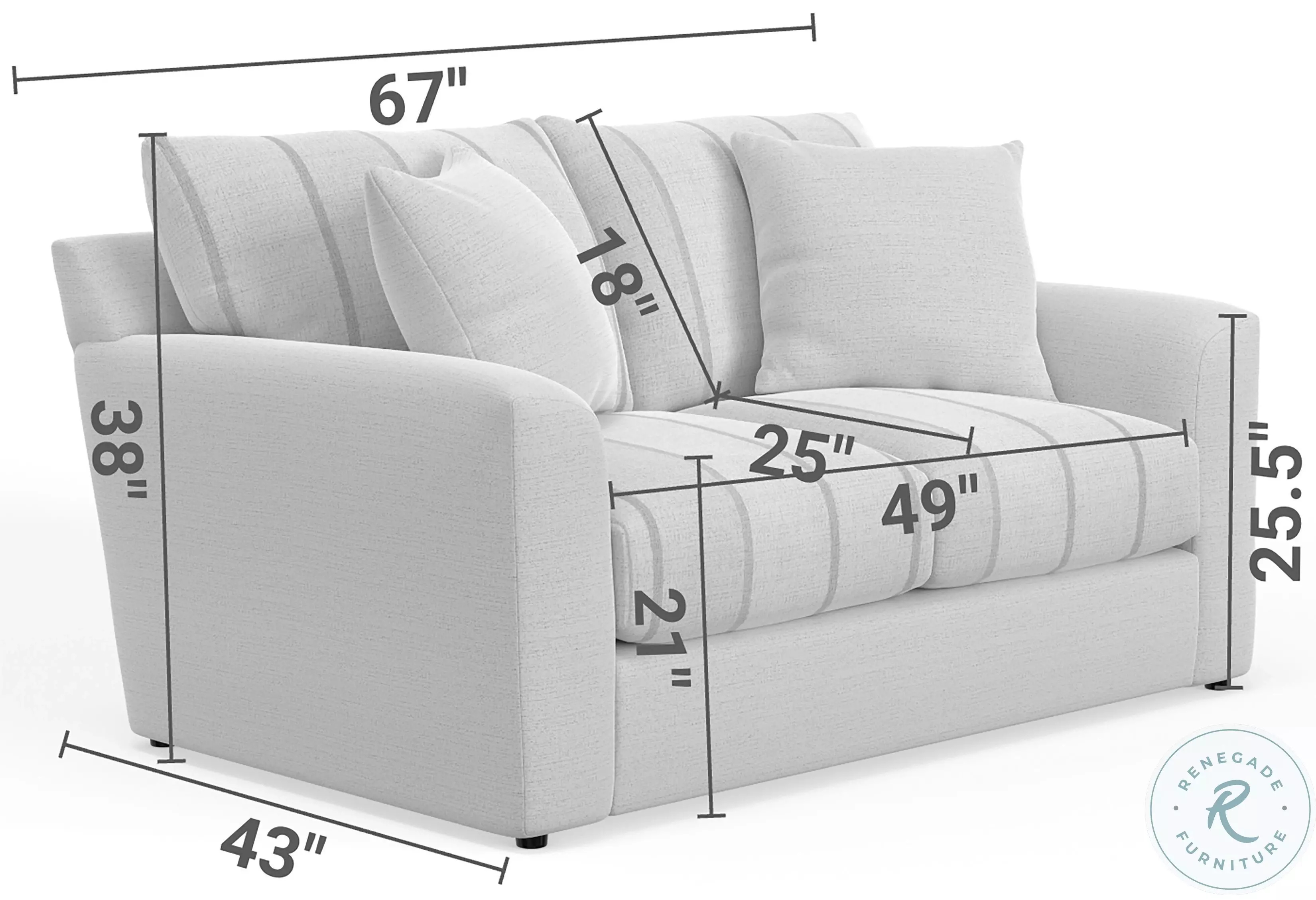 Loveseat Pinstripe Cotton Loveseat 67 Inch Width Deep Seat