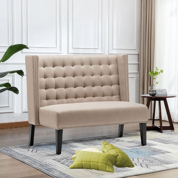 Loveseat Settee with High Back Wingback Tufted Settee