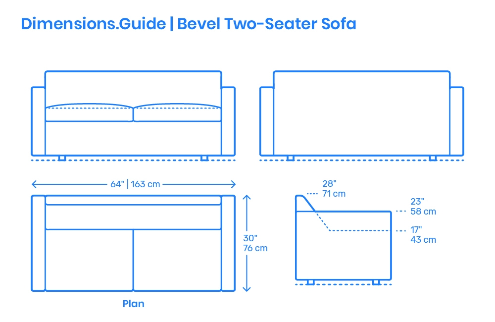 Loveseat Slanted Backrest in Bevel Sofa Architectural Specs