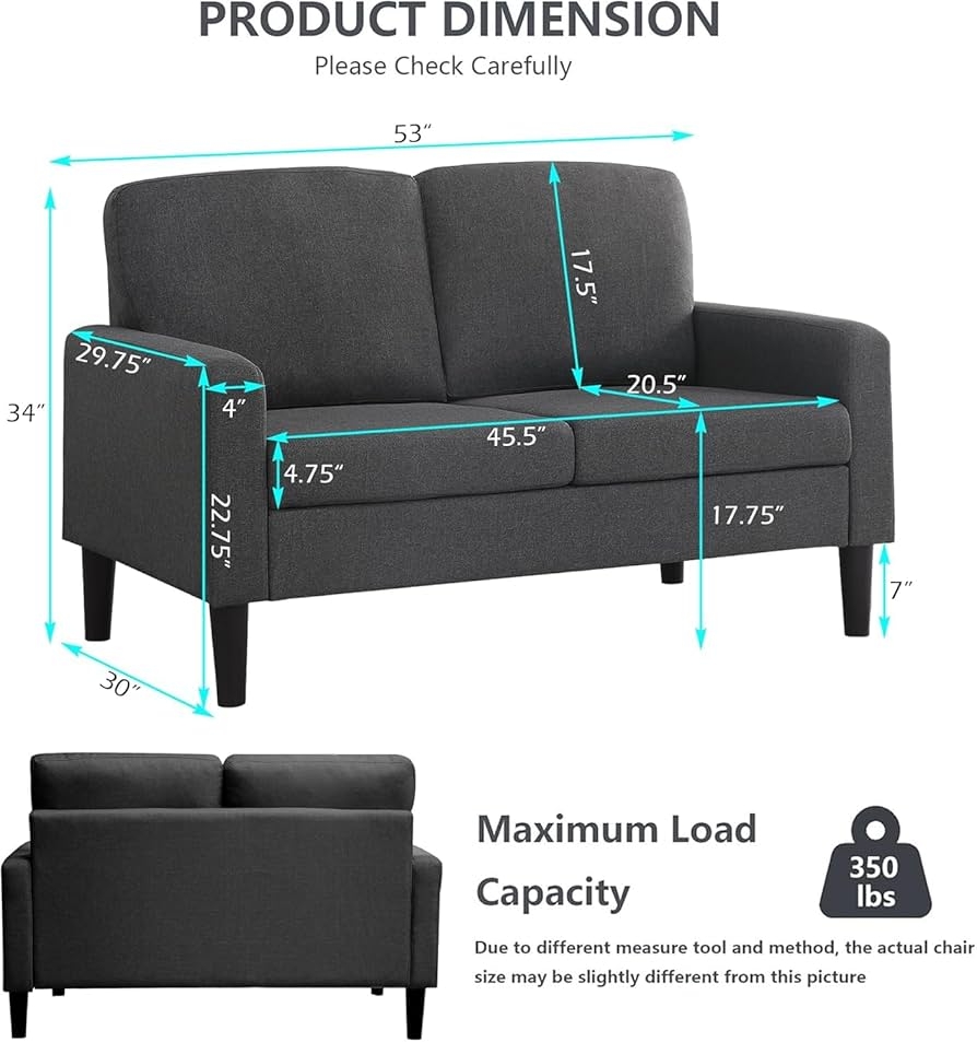 Loveseat Sofa Bedroom Accent Sofa 53 Inch Width Linen Weave