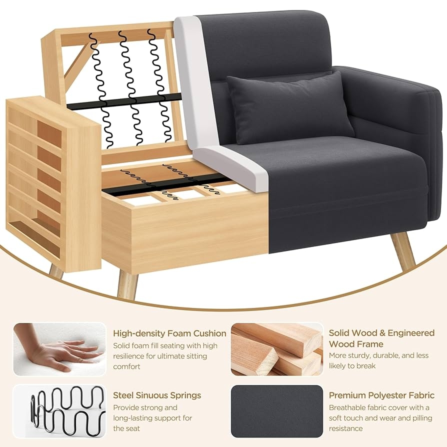Loveseat Sofa Compact Charcoal Loveseat Sinuous Spring