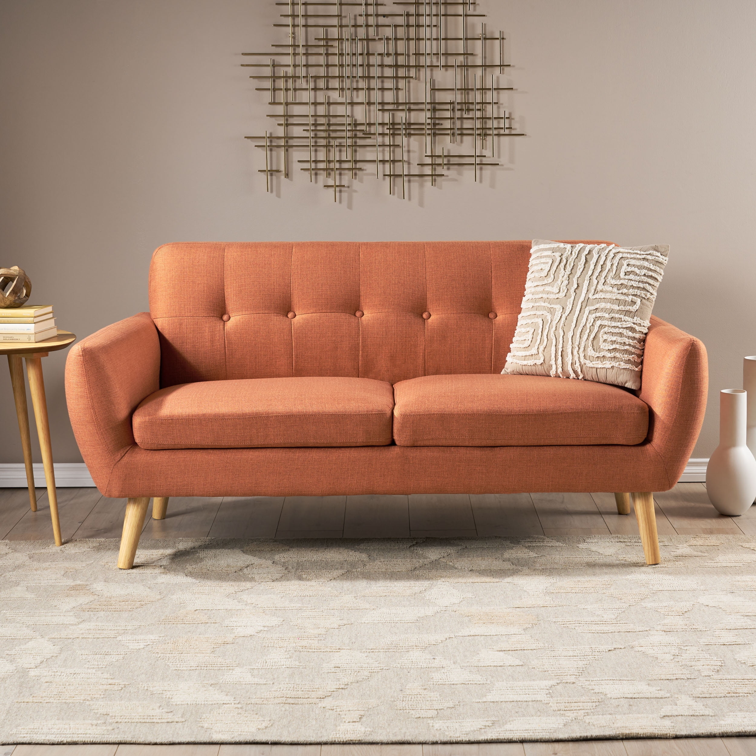 Loveseat Sofa in Terracotta with Flared Armrests