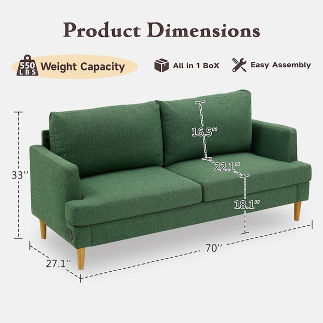 Loveseat Sofa Mid Century Forest Green Loveseat 70 Inch