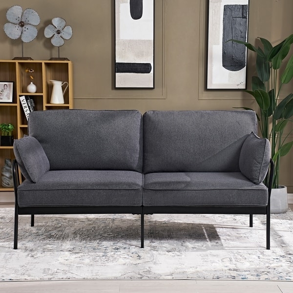 Loveseat Sofa Slim Metal Frame Charcoal Grey