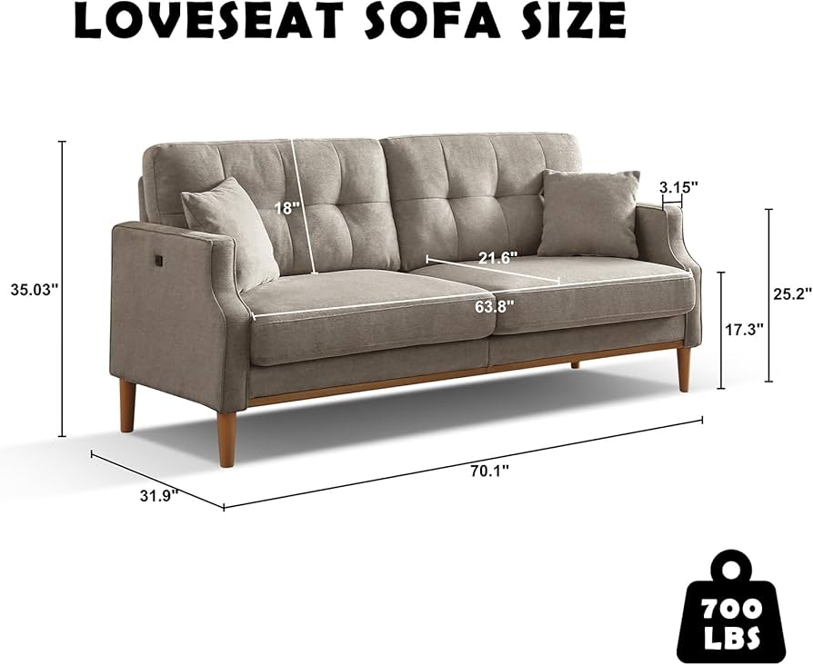 Loveseat Sofa with USB Port 700lb Capacity Tufted Back